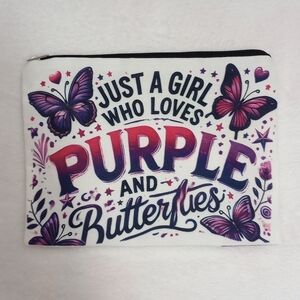 Purple and White Butterflies Zippered Pouch